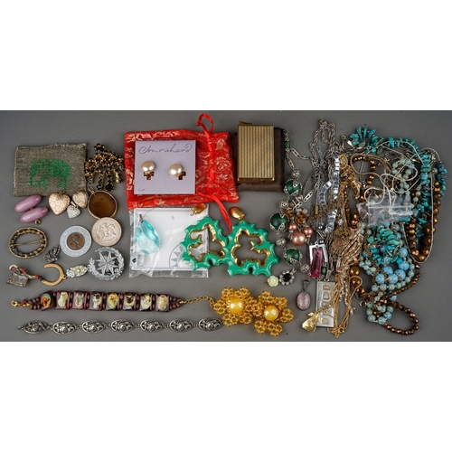 148 - Collection of vintage costume jewellery to include necklaces, earrings, gold plated locket, silver b... 