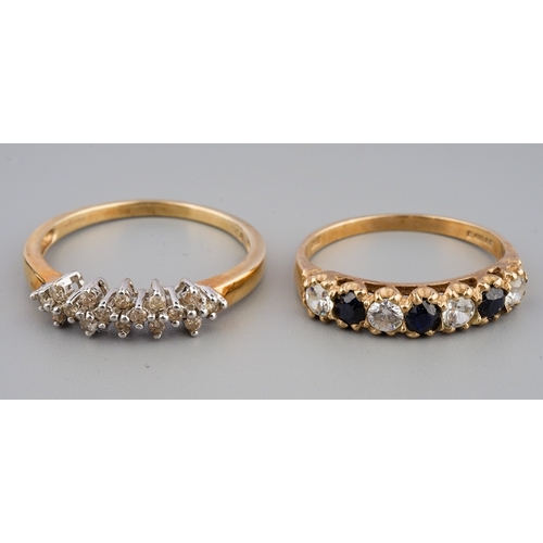 149 - A 9ct yellow gold and diamond ring, size S1/2, gross weight approx 2.4g; a 9ct yellow gold sapphire ... 