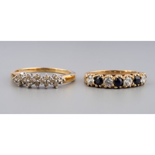 149 - A 9ct yellow gold and diamond ring, size S1/2, gross weight approx 2.4g; a 9ct yellow gold sapphire ... 