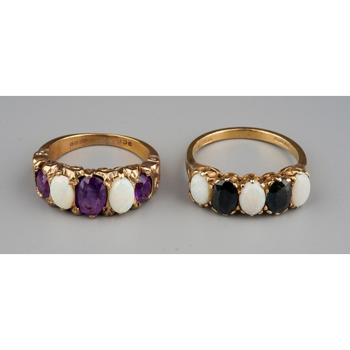 150 - A 9ct yellow gold amethyst and opal five-stone ring, size M, gross weight approx 4.8g; together with... 