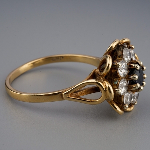 153 - A 9ct yellow gold sapphire and CZ cluster ring, size Q, gross weight approx 4.3g