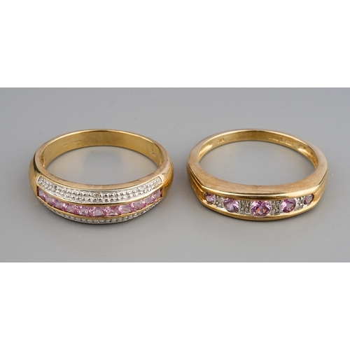 155 - A 9ct yellow gold pink sapphire and diamond half eternity ring, size S1/2, gross weight approx 3.3g;... 