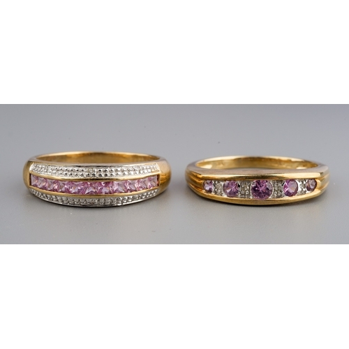 155 - A 9ct yellow gold pink sapphire and diamond half eternity ring, size S1/2, gross weight approx 3.3g;... 