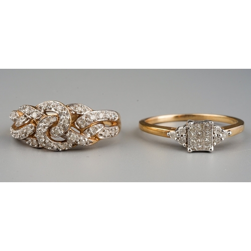 156 - A 9ct yellow gold and diamond ring, set with twelve princess-cut diamonds flanked by six round diamo... 