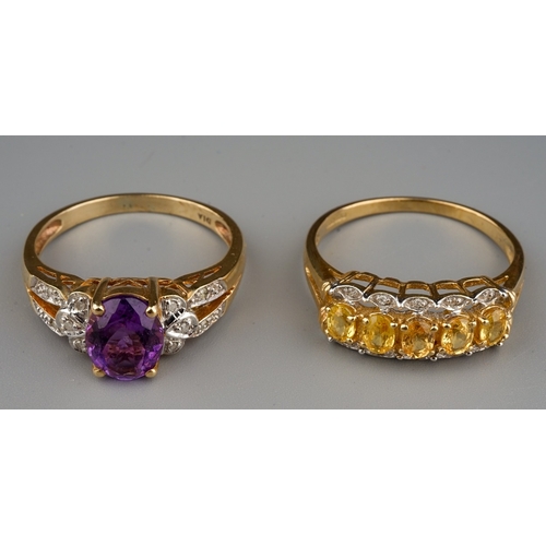 158 - A 9ct yellow gold amethyst and diamond dressing ring, size S, gross weight approx 3.1g; together wit... 