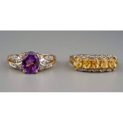 158 - A 9ct yellow gold amethyst and diamond dressing ring, size S, gross weight approx 3.1g; together wit... 