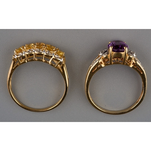 158 - A 9ct yellow gold amethyst and diamond dressing ring, size S, gross weight approx 3.1g; together wit... 