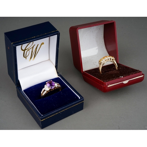 158 - A 9ct yellow gold amethyst and diamond dressing ring, size S, gross weight approx 3.1g; together wit... 