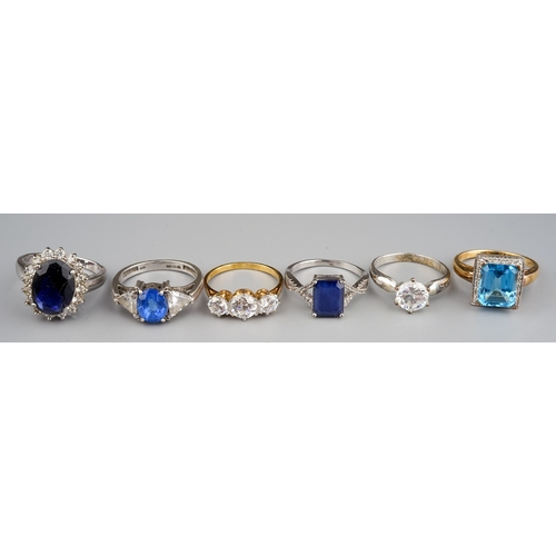 159 - A collection of six gem-set dress rings, including silver and silver-gilt (6)