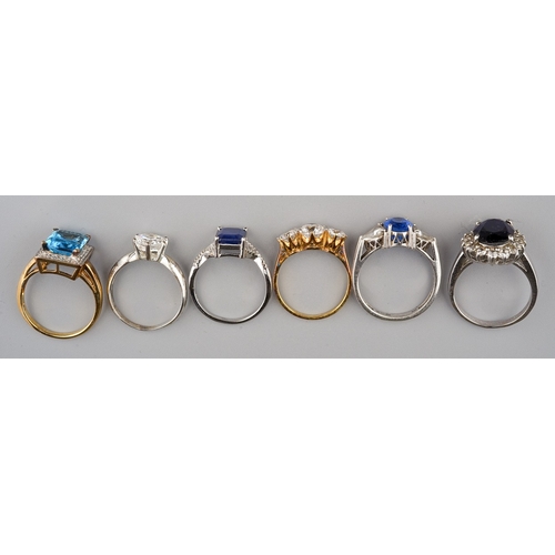 159 - A collection of six gem-set dress rings, including silver and silver-gilt (6)