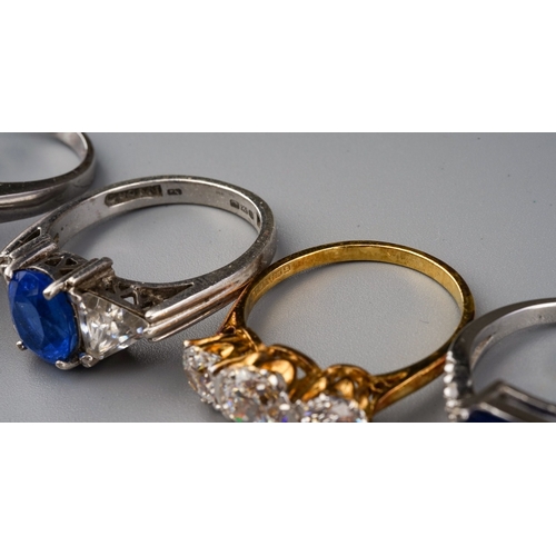 159 - A collection of six gem-set dress rings, including silver and silver-gilt (6)