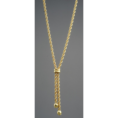 161 - An Italian 9k yellow gold rope-twist chain, with two drops, approx 45cm long, gross weight approx 2.... 