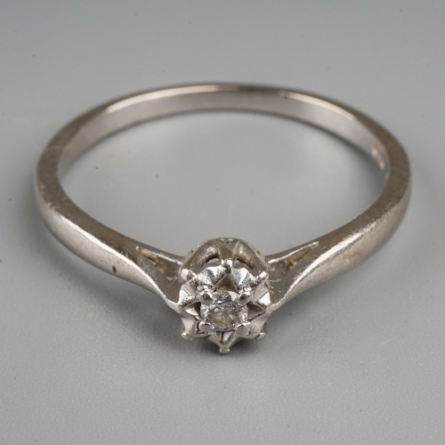 163 - A platinum and diamond solitaire ring, size P, gross weight approx 3g