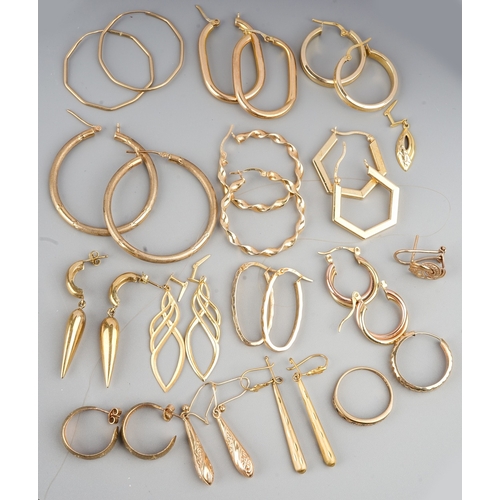 167 - A collection of 9ct gold earrings, total gross weight approx 25.7 grams