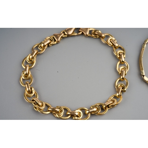 168 - Two 9ct yellow gold bracelets; a 9ct yellow gold pendant necklace set with diamonds, and another sma... 