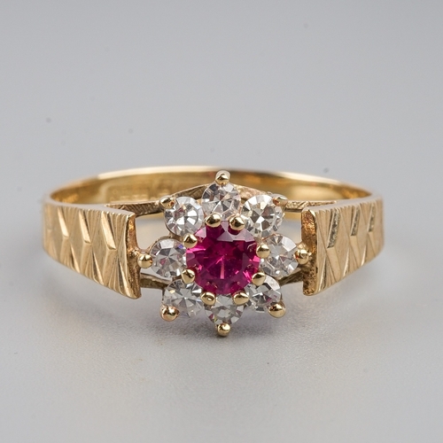 177 - Asprey & Co 9ct Ruby & Diamond Cluster Ring. Size O * Diamonds newly inserted (were paste) & refinis... 