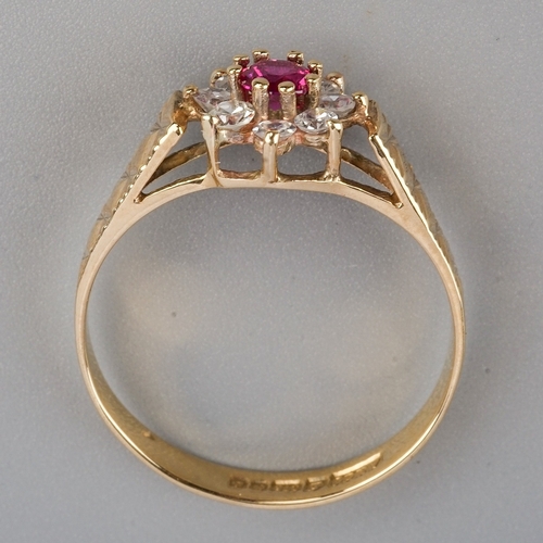 177 - Asprey & Co 9ct Ruby & Diamond Cluster Ring. Size O * Diamonds newly inserted (were paste) & refinis... 