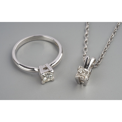 178 - 9 ct White Gold Ring (Size N), Diamond & Matching Pendant with 1/2 ct Diamond. New White Gold 9ct Ch... 