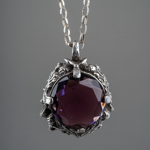 187 - Sterling silver with chain and amethyst, Scottish 'Thistle' Pendant.