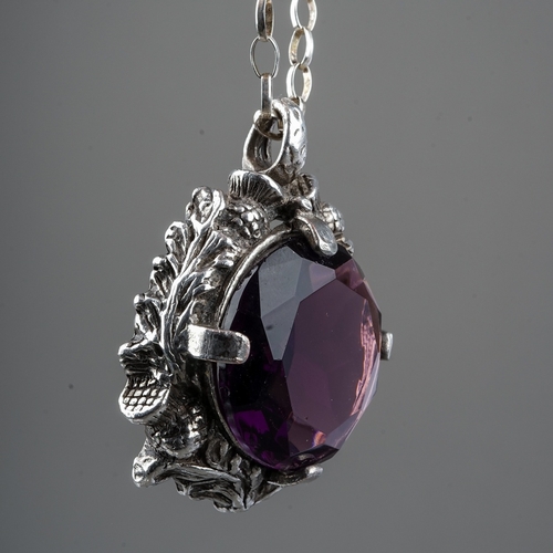 187 - Sterling silver with chain and amethyst, Scottish 'Thistle' Pendant.