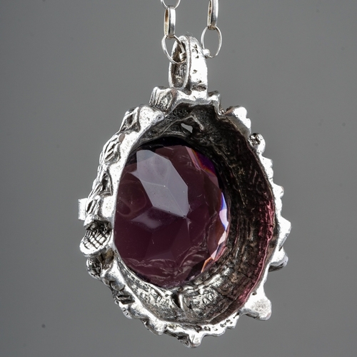 187 - Sterling silver with chain and amethyst, Scottish 'Thistle' Pendant.