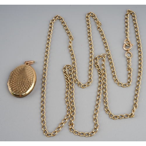 189 - A 9k yellow gold chain, approx 65.5cm long, gross weight approx 8g; together with a 9k back and fron... 