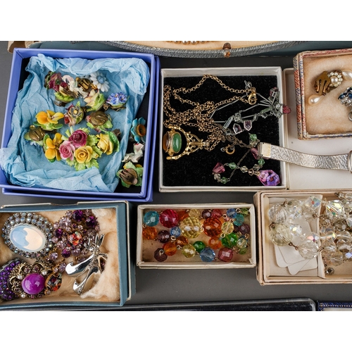 193 - Costume jewellery, including Lotus pearls; brooches, earrings, beads, silver; 1920s; Roamer watch, e... 