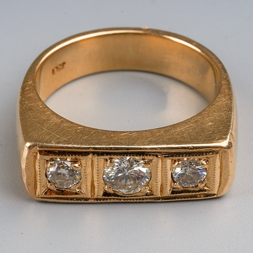 205 - An 18ct yellow gold and diamond three-stone ring, central diamond approx 0.30ct flanked by two stone... 