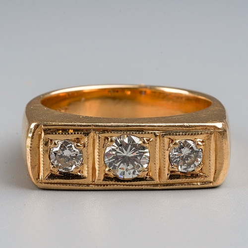 205 - An 18ct yellow gold and diamond three-stone ring, central diamond approx 0.30ct flanked by two stone... 