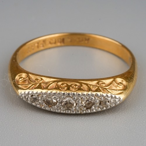 208 - An Edwardian 18ct yellow gold and diamond five-stone ring, size M, gross weight approx 2.5g, in an a... 