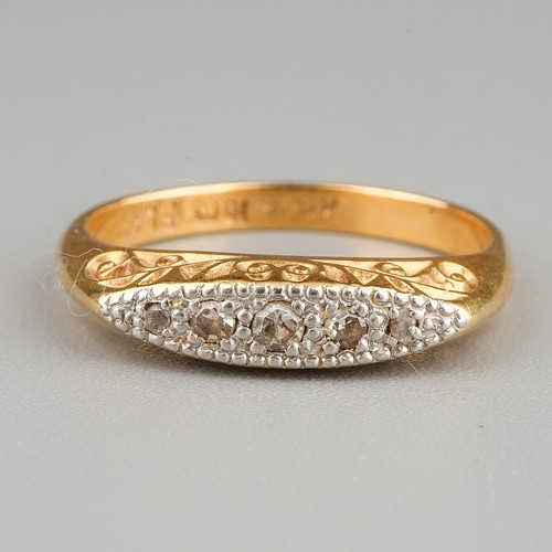 208 - An Edwardian 18ct yellow gold and diamond five-stone ring, size M, gross weight approx 2.5g, in an a... 