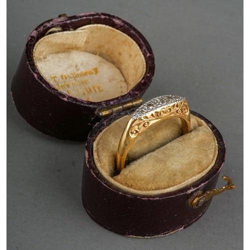 208 - An Edwardian 18ct yellow gold and diamond five-stone ring, size M, gross weight approx 2.5g, in an a... 