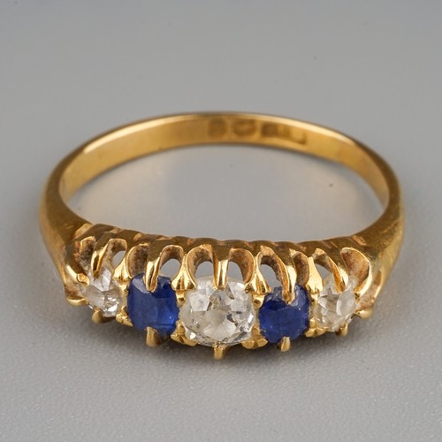 210 - A Victorian 18ct yellow gold diamond and sapphire five-stone ring, size L, gross weight approx 2.7g,... 