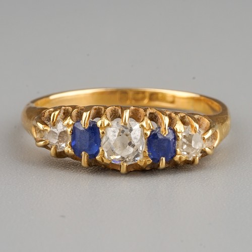 210 - A Victorian 18ct yellow gold diamond and sapphire five-stone ring, size L, gross weight approx 2.7g,... 