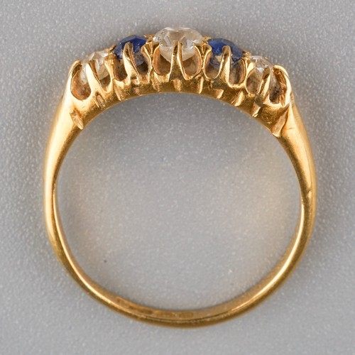 210 - A Victorian 18ct yellow gold diamond and sapphire five-stone ring, size L, gross weight approx 2.7g,... 