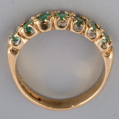 228 - A 9ct yellow gold and emerald seven-stone ring, size K1/2, gross weight approx 2.9g