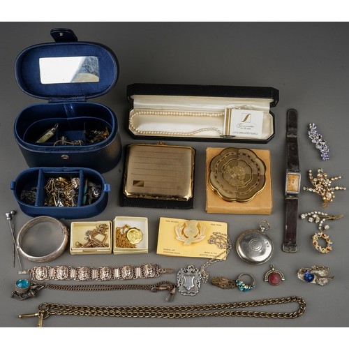 233 - A quantity of costume jewellery including ring, earrings, silver, pendants, cufflinks; compacts, bra... 