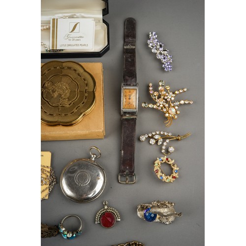 233 - A quantity of costume jewellery including ring, earrings, silver, pendants, cufflinks; compacts, bra... 