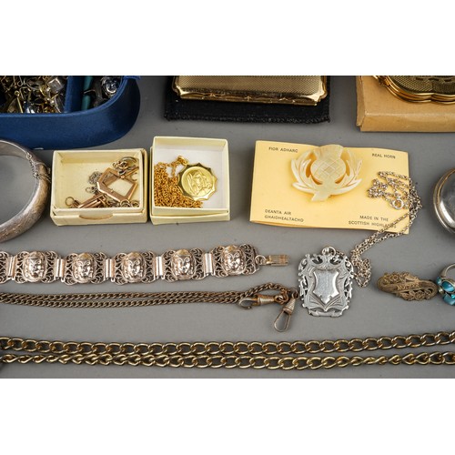 233 - A quantity of costume jewellery including ring, earrings, silver, pendants, cufflinks; compacts, bra... 