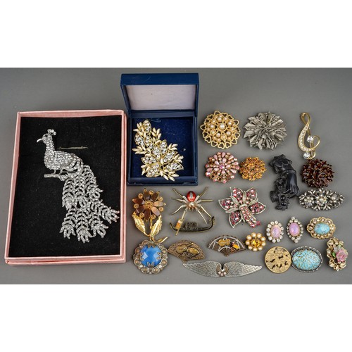 234 - Costume jewellery, including brooches, Arts and Crafts pewter and ceramic brooch; Victorian and late... 