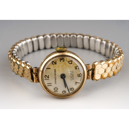 239 - Vintage ladies Steven Gryska 9 ct gold ladies wristwatch on a plated strap