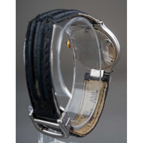 240 - Must de Cartier 21 stainless steel lady's wristwatch with black leather strap. Quartz movement.