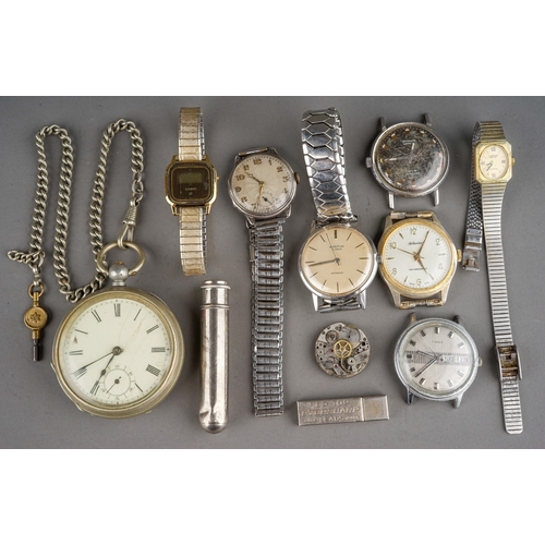 241 - A parcel of wristwatches and pocket watches, including a silver cased mechanical wristwatch bearing ... 