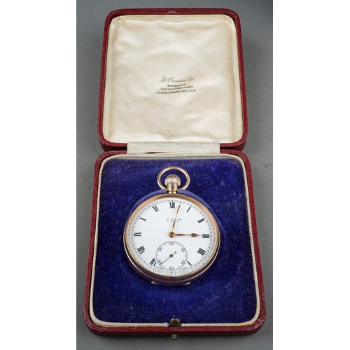 254 - JW Benson 9 ct gold Pocket Watch in Original Box. Gross weight 80g, currently ticking