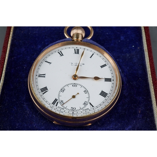 254 - JW Benson 9 ct gold Pocket Watch in Original Box. Gross weight 80g, currently ticking