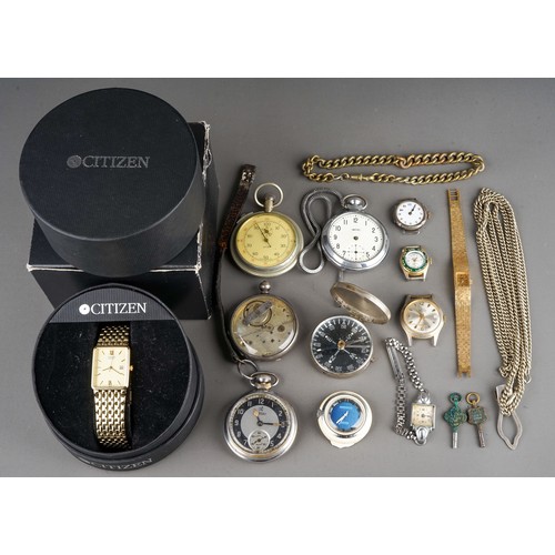 260 - A boxed Citizen quartz gold plated gents wrist watch and a small collection of other pocket watches,... 