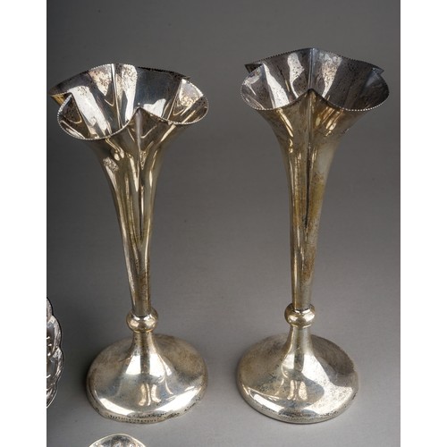 262 - A small collection of silver and EPNS, including a pair of Edwardian silver conical posy vases, with... 