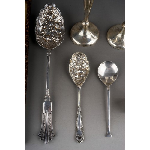 262 - A small collection of silver and EPNS, including a pair of Edwardian silver conical posy vases, with... 