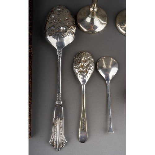 262 - A small collection of silver and EPNS, including a pair of Edwardian silver conical posy vases, with... 