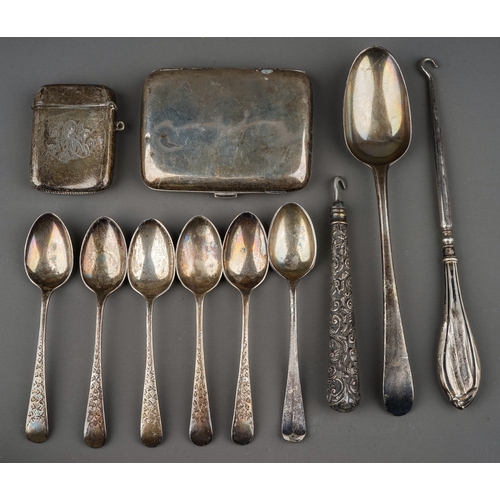 270 - A parcel of silver, comprising a late Victorian Walker & Hall bowed rectangular vesta case, Sheffiel... 